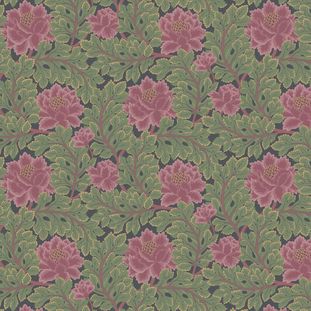 Aurora Wallpaper - Rose / Forest Green / Charcoal - by Cole & Son