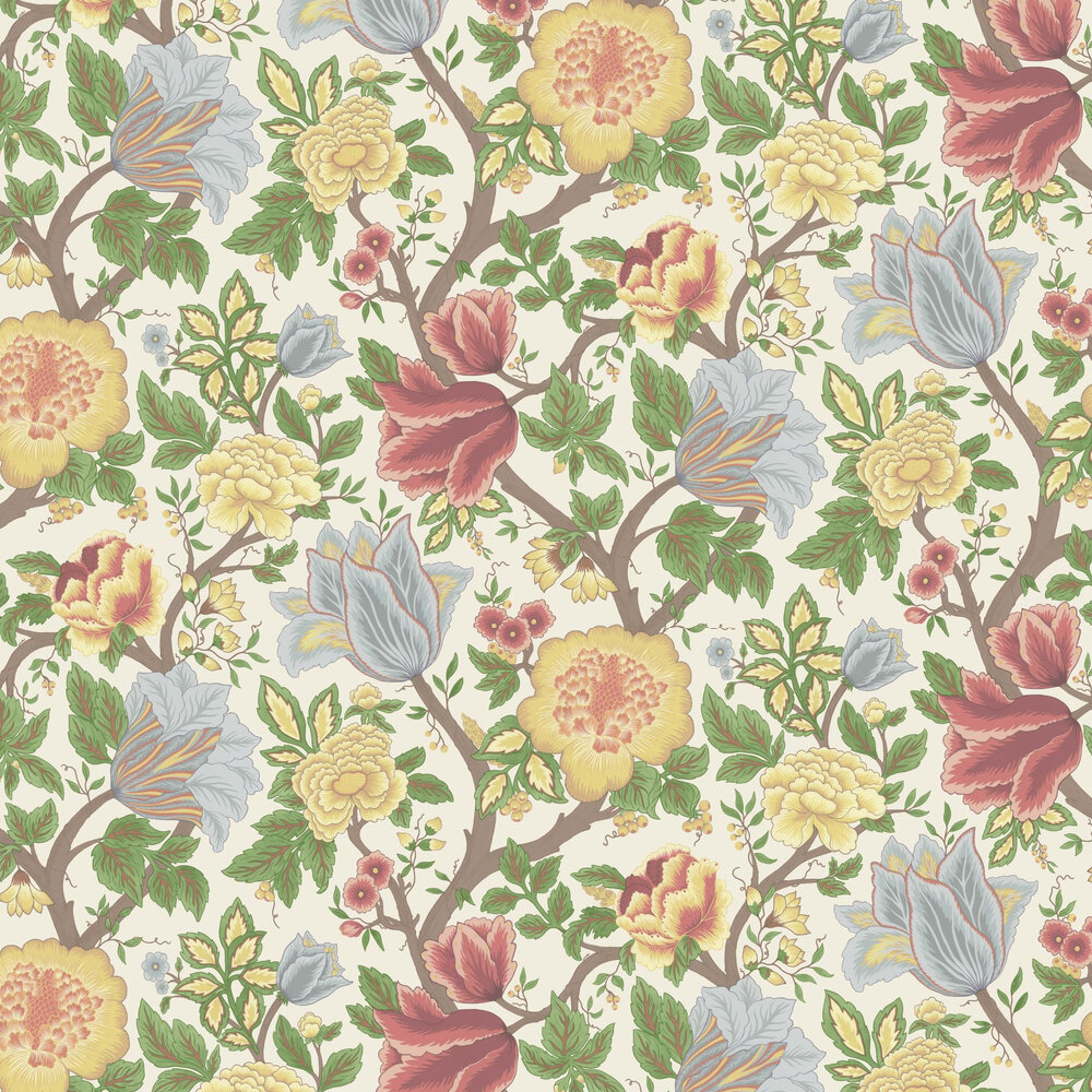 Midsummer Bloom Wallpaper - Chartreuse / Rouge / Leaf Green / Parchment - by Cole & Son