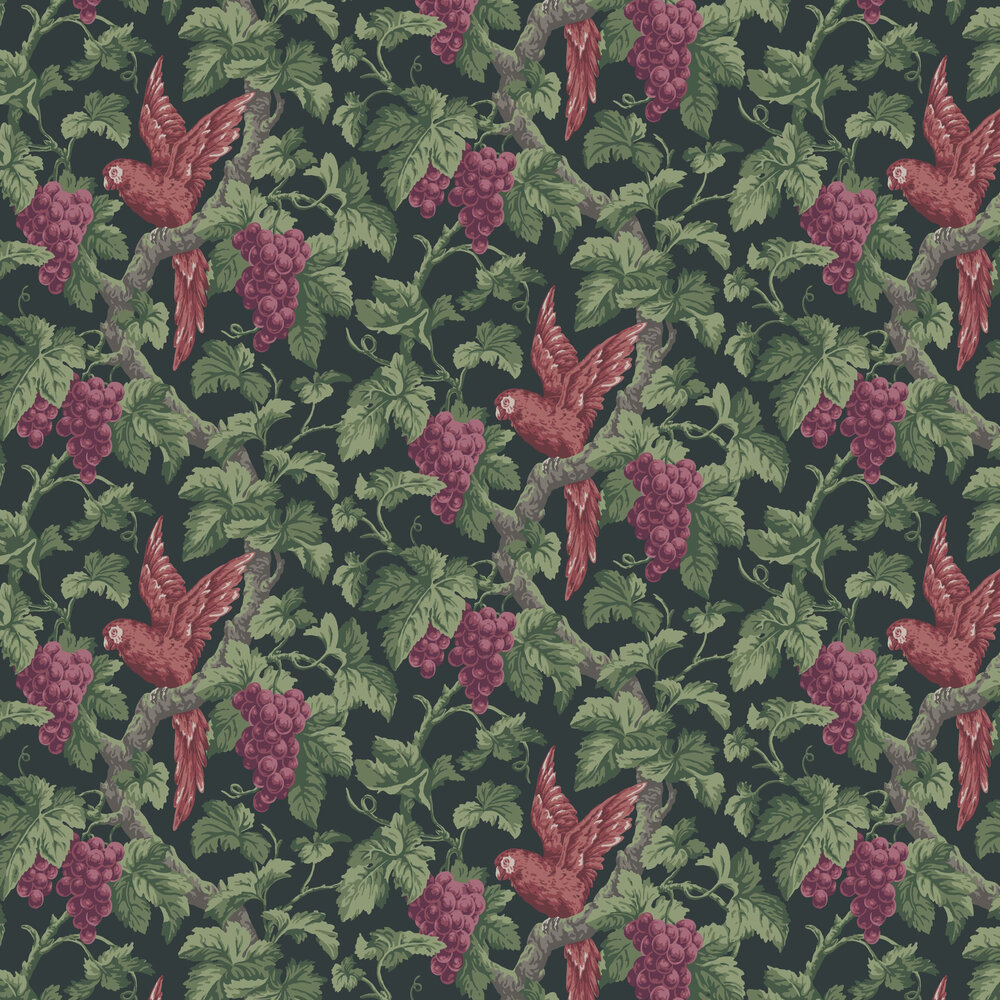 Woodvale Orchard Wallpaper - Ruby / Rose / Olive Green / Charcoal - by Cole & Son