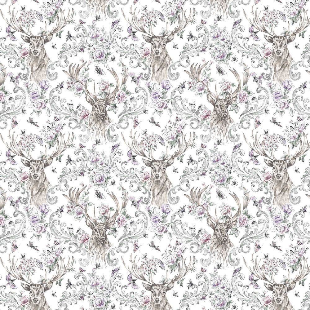Stag Floral Wallpaper - Silver - by Graham & Brown