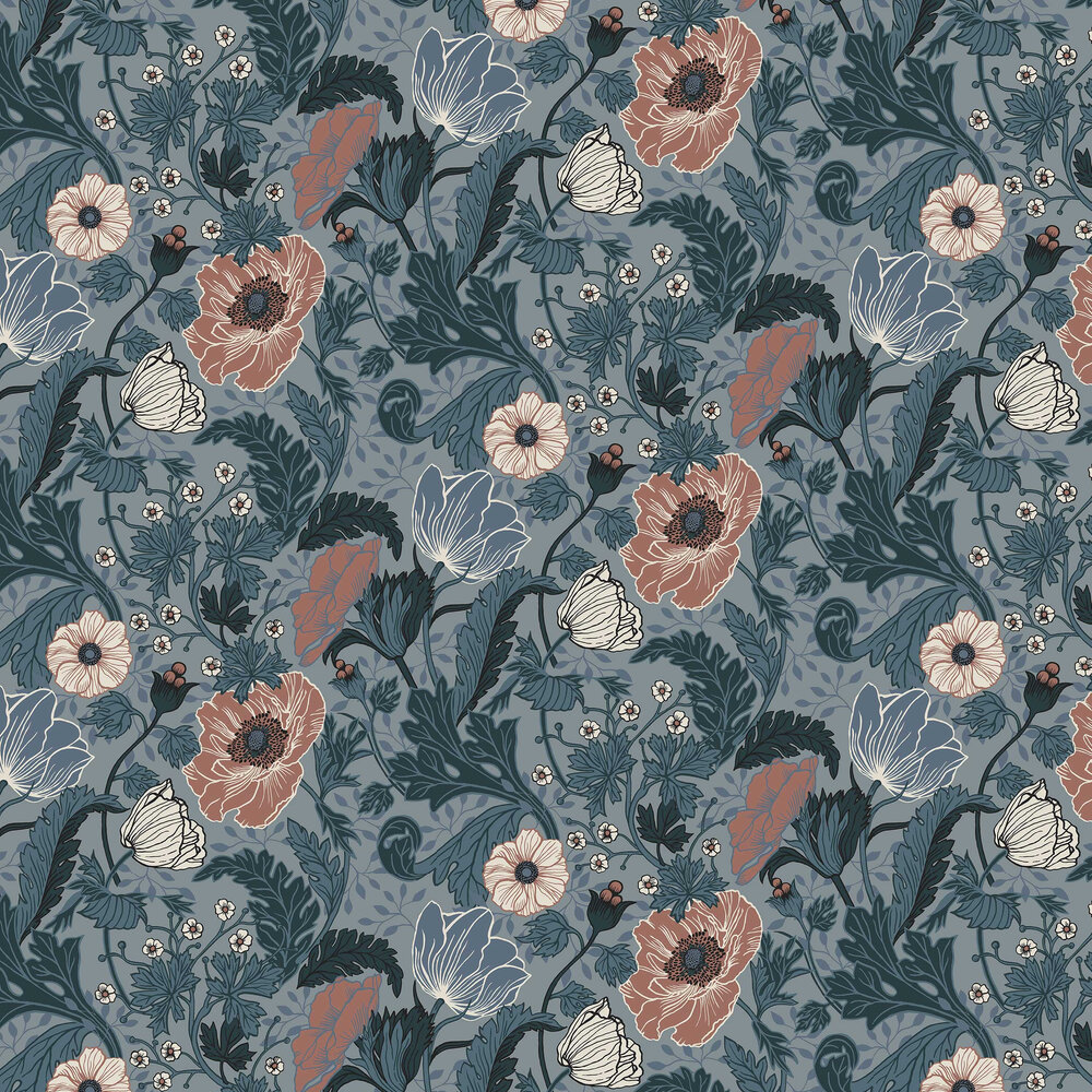 Anemone Wallpaper - Blue / Blush - by Galerie