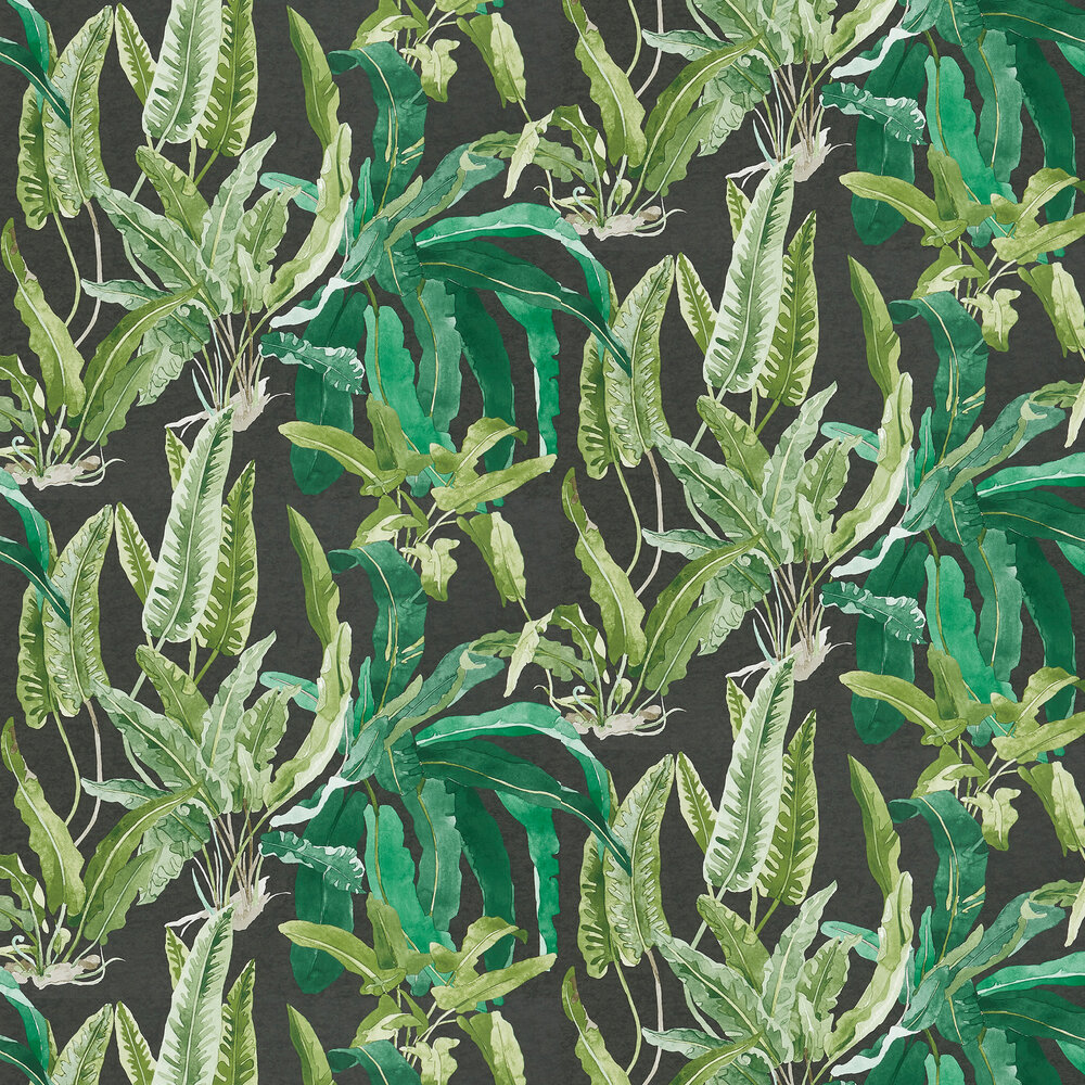 Benmore Wallpaper - Emerald/ Green/ Ebony - by Nina Campbell