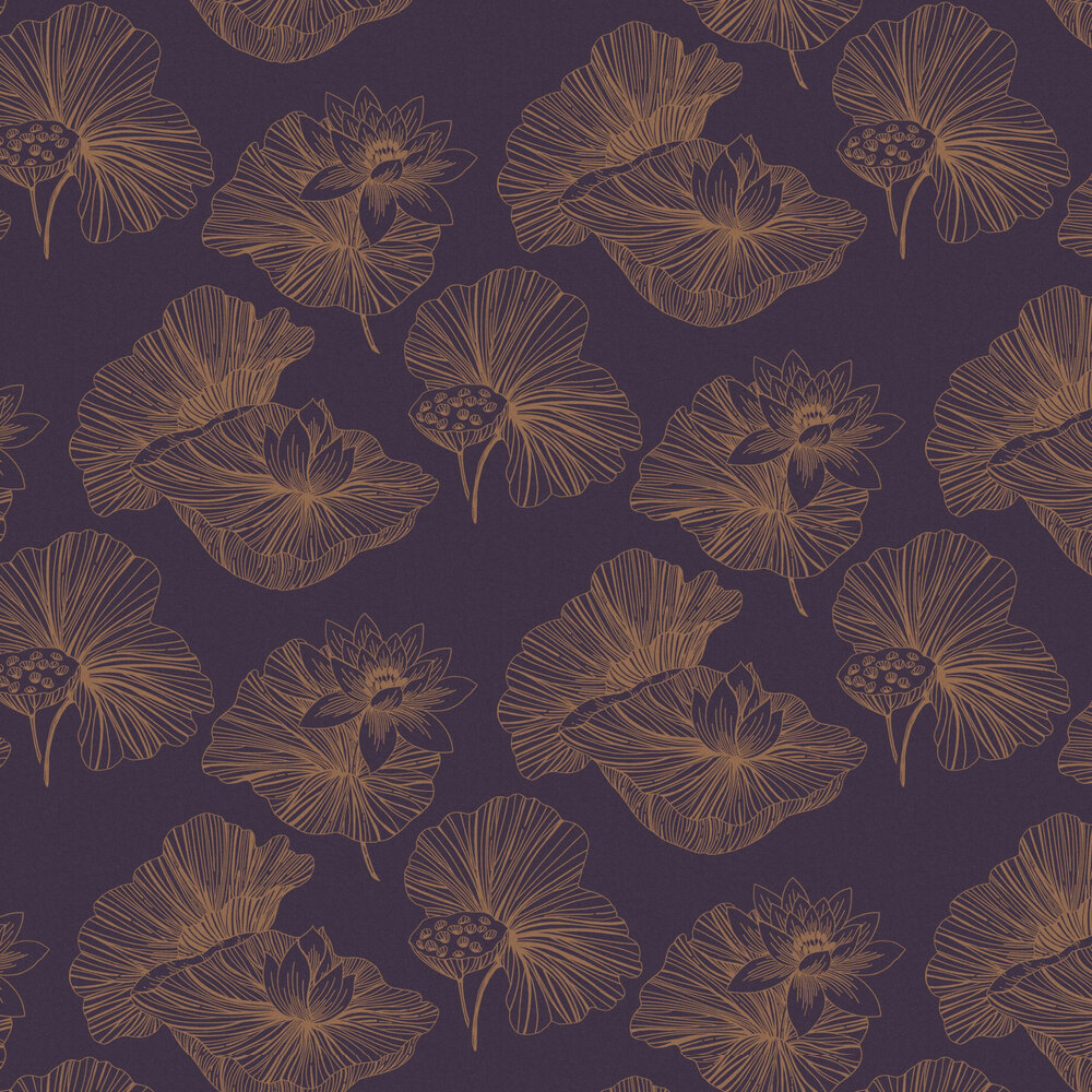 Lotus Wallpaper - Plum - by Graham & Brown