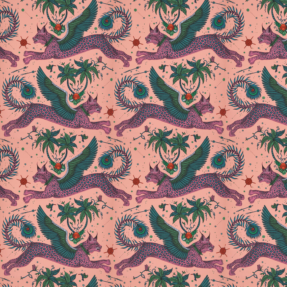 Lynx Wallpaper - Coral - by Emma J Shipley