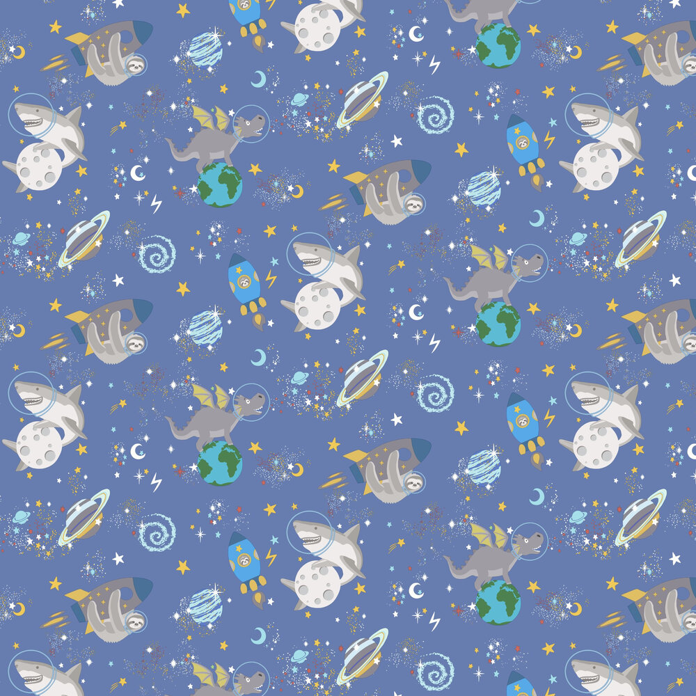 Space Animals Wallpaper - Blue - by Albany