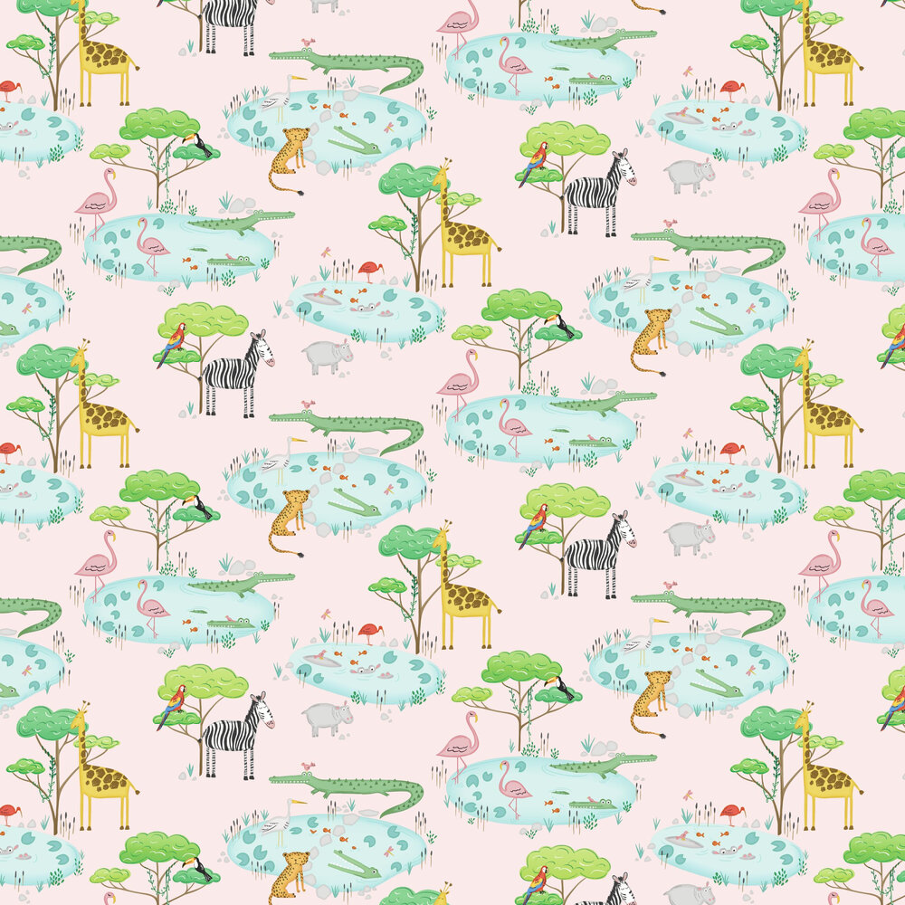 Crocodile Lake Wallpaper - Pink - by Albany