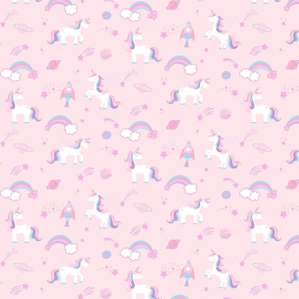 Unicorns, Rockets and Rainbows Wallpaper - Pink - by Albany
