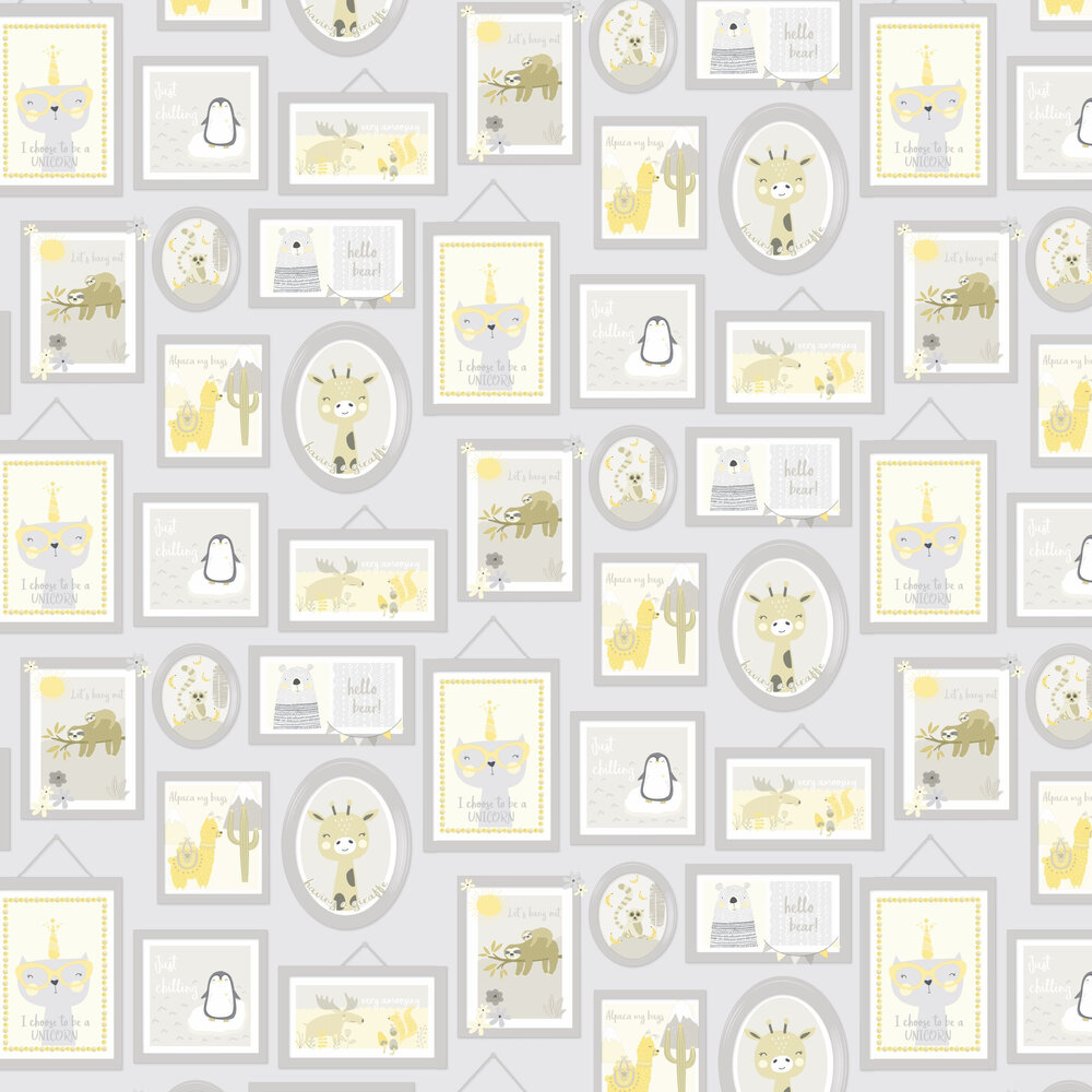 Animal Frames Wallpaper - Yellow / Grey - by Albany