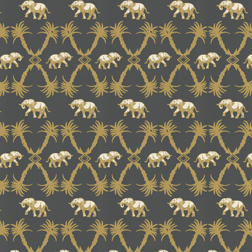 Elephant Palm Wallpaper - Gunmetal / Gold - by Barneby Gates