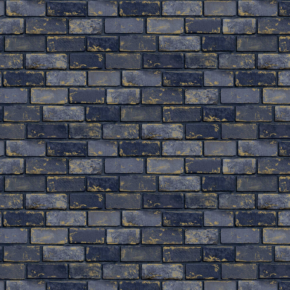 Metallic Brick Wallpaper - Navy / Gold - by Arthouse