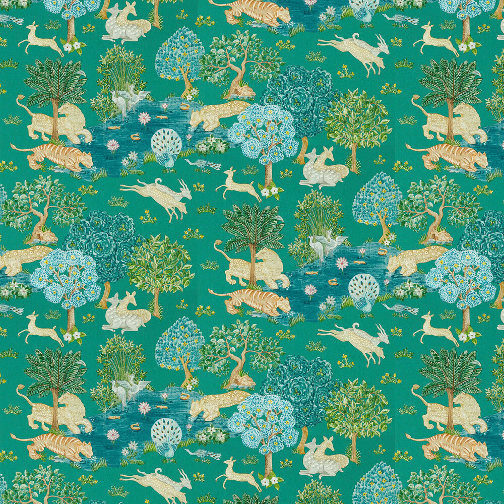 Pamir Garden Wallpaper - Teal / Peacock - by Sanderson
