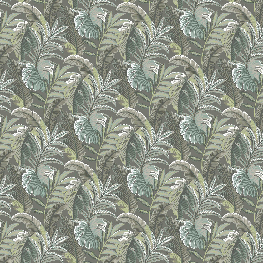 Tropical Leaf Wallpaper - Grey / Green - by Albany