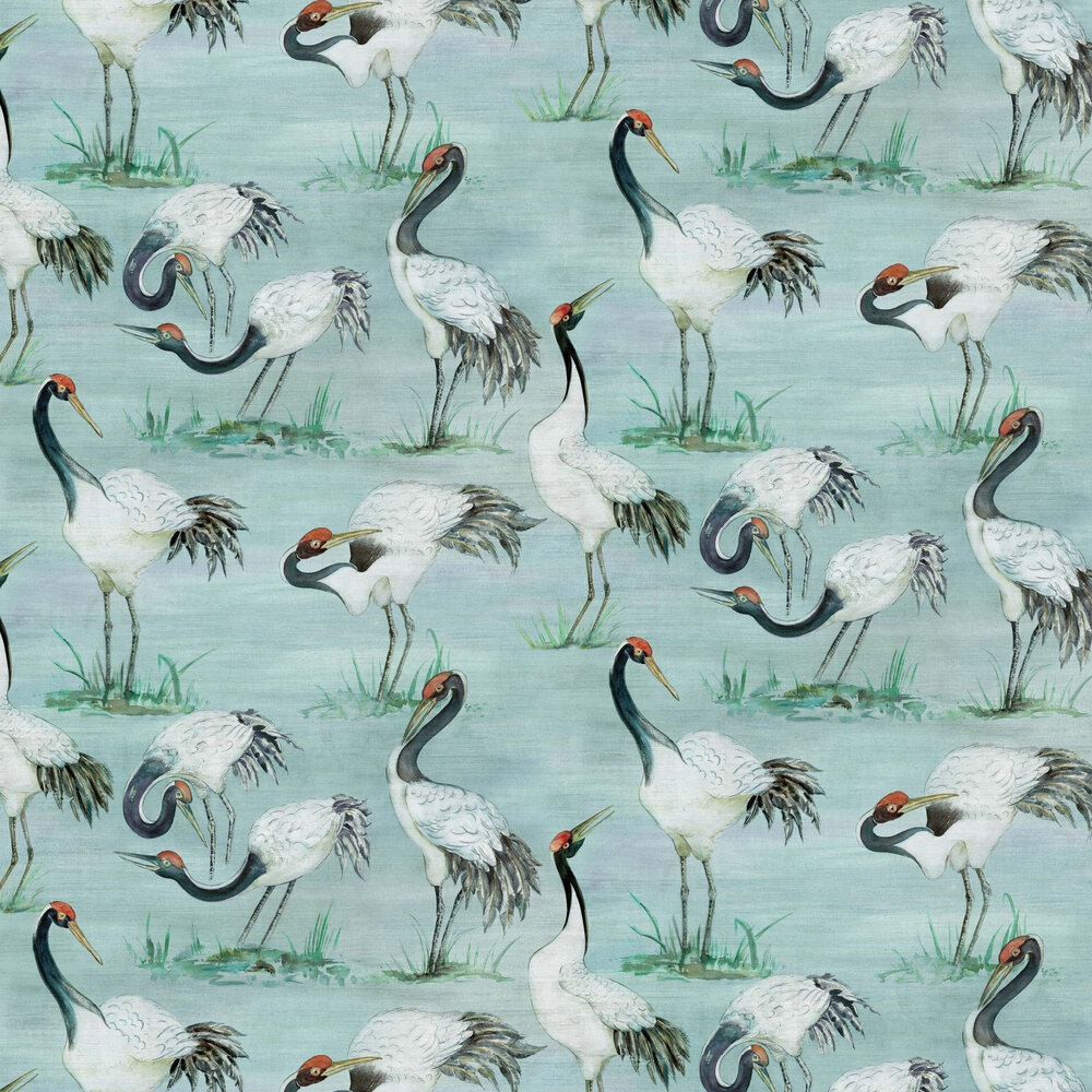 Cranes Wallpaper - Aqua - by Osborne & Little