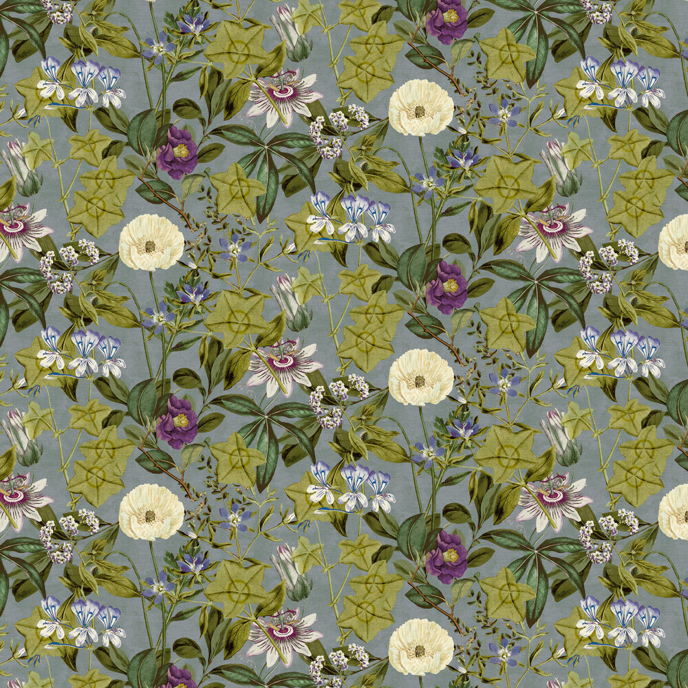 Passiflora Wallpaper - Slate / Amethyst - by Clarke & Clarke
