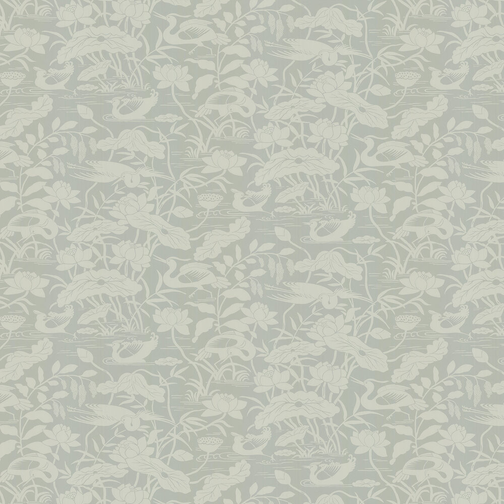 Heron & Lotus Flower Wallpaper - Aqua - by G P & J Baker