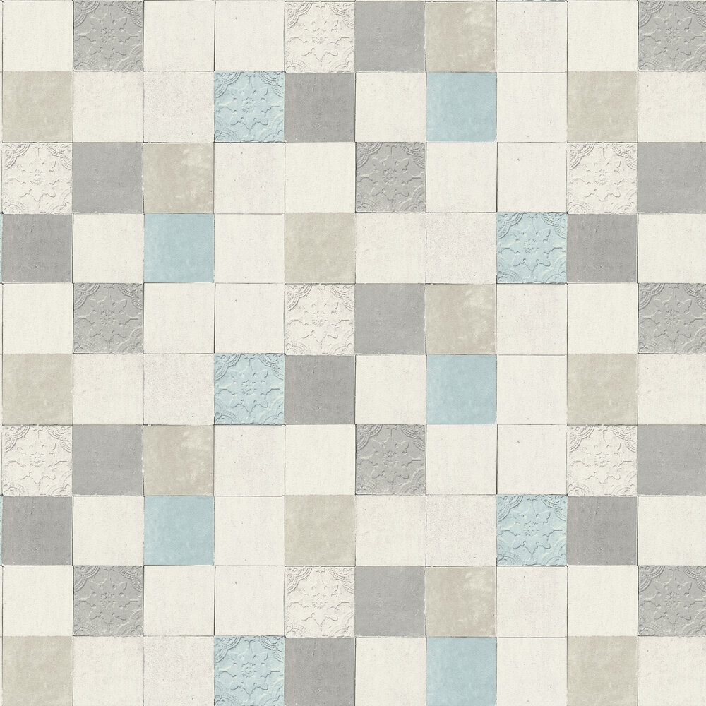 Tile Wallpaper - Grey / Aqua - by New Walls