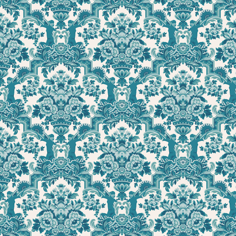 Lola Wallpaper - Petrol Blues on White  - by Cole & Son