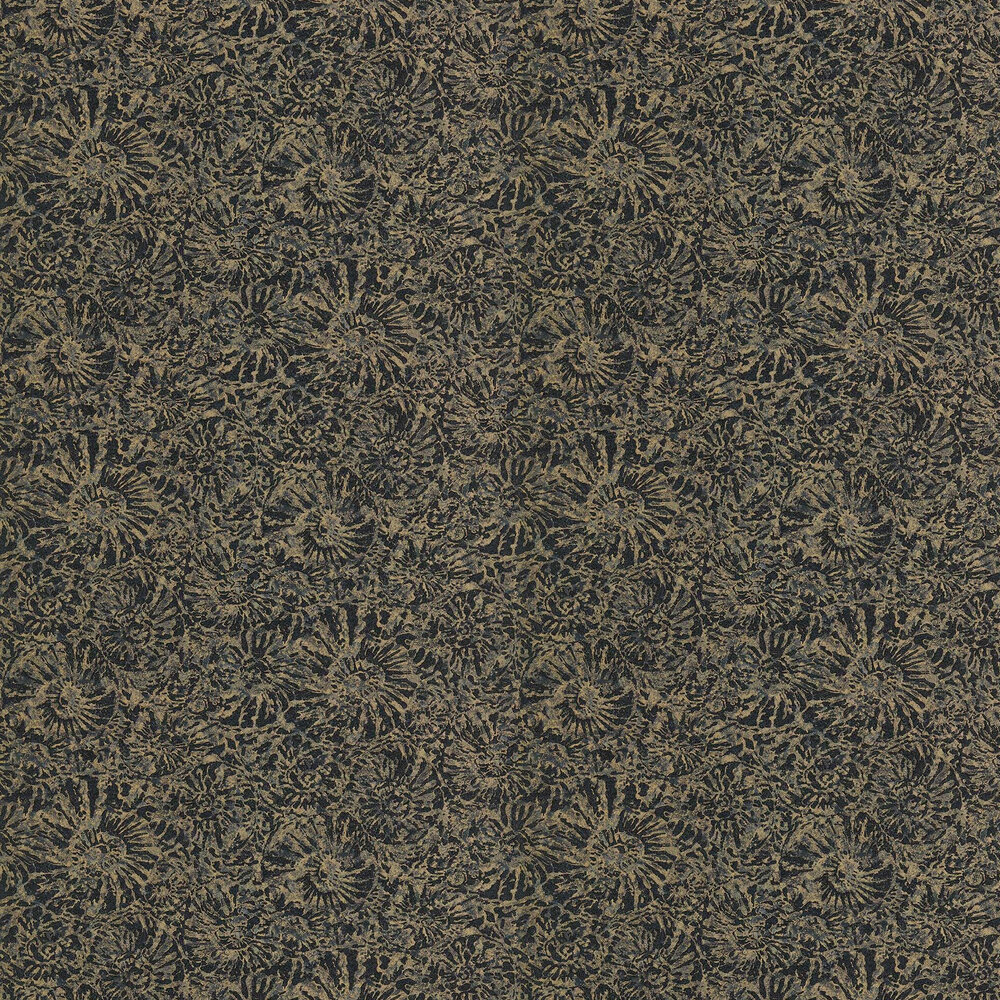 Ammonite Wallpaper - Charcoal / Brass - by Harlequin