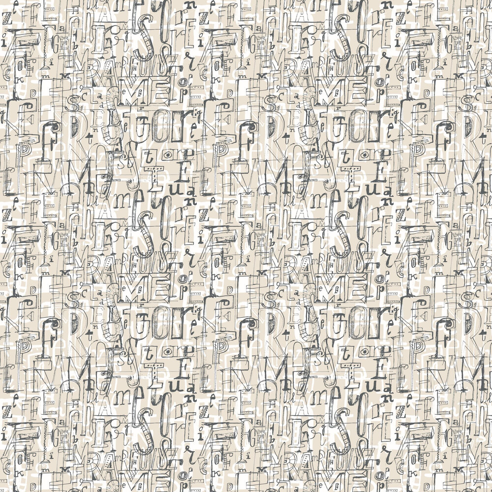 001 Lletres Wallpaper - Grey - by Tres Tintas
