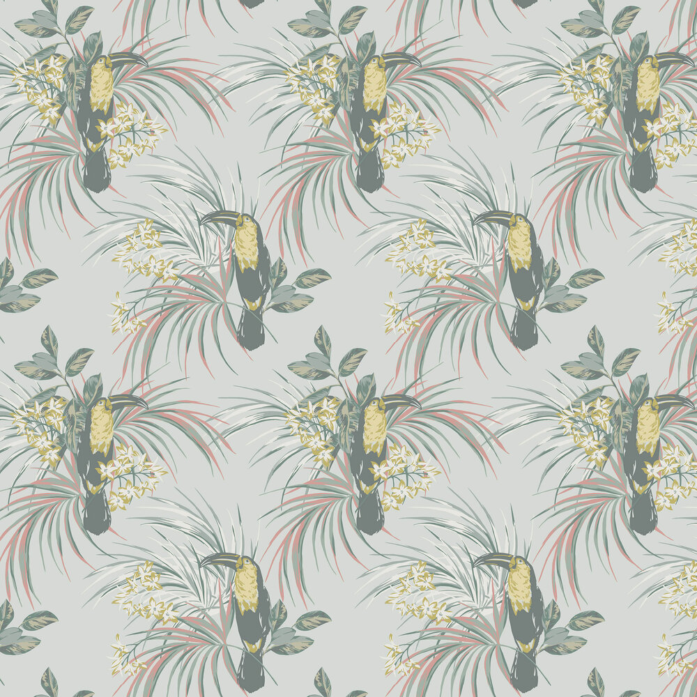 Le Toucan Wallpaper - Soft Grey - by 1838 Wallcoverings
