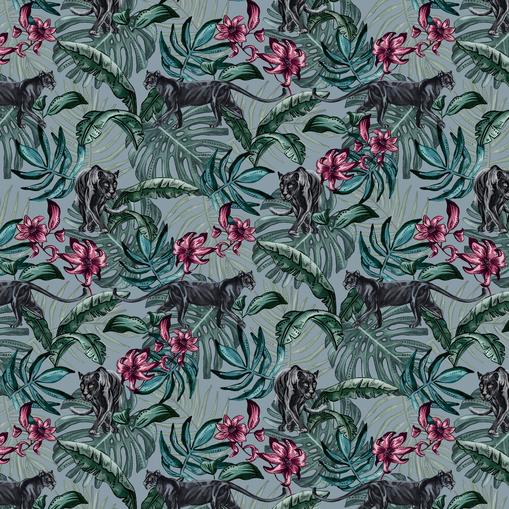 Jungle Panther Wallpaper - Blue - by Graduate Collection