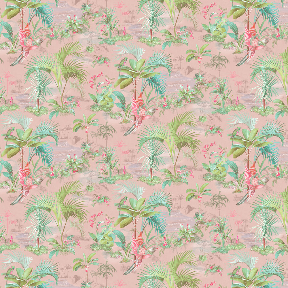 Palm Scene Wallpaper - Pink - by Eijffinger