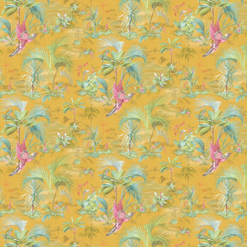 Palm Scene Wallpaper - Yellow - by Eijffinger