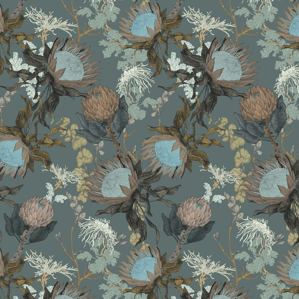 Proteas Dream Wallpaper - Conure Blue - by 17 Patterns