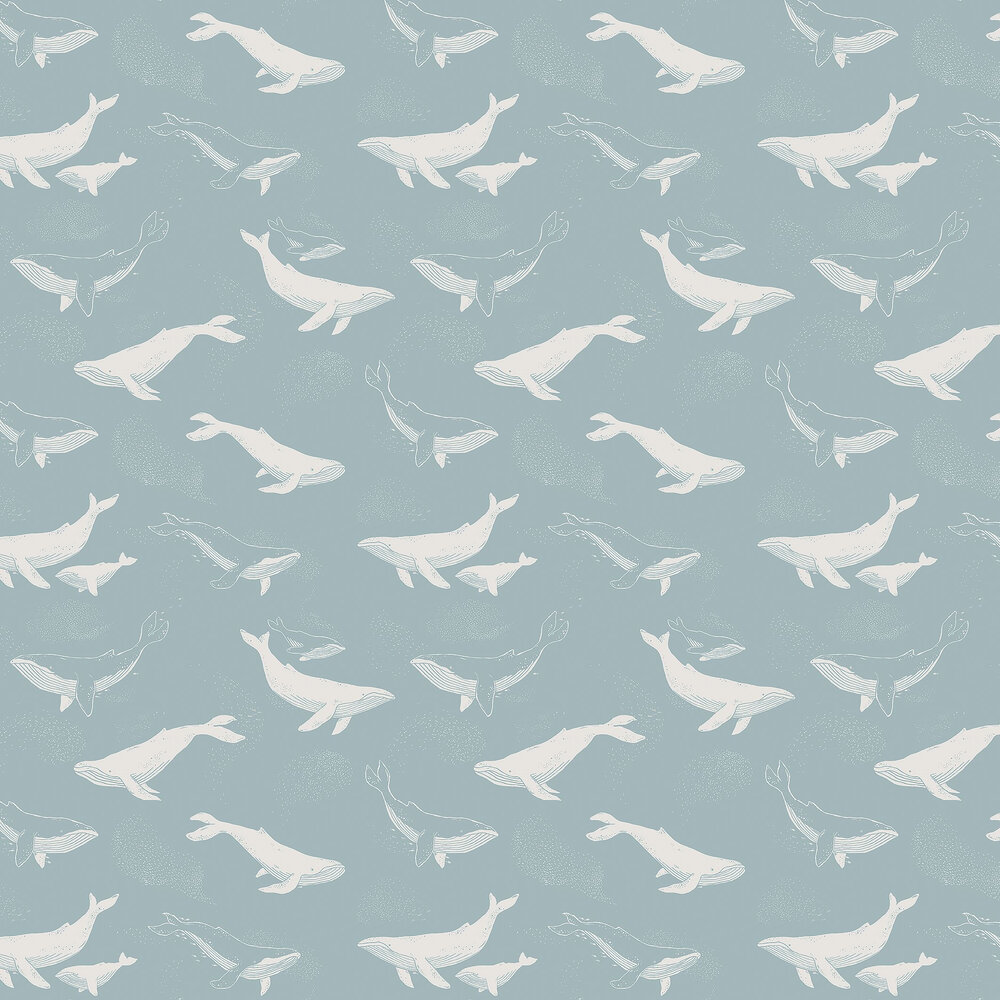 Whales Wallpaper - Pale Blue - by Boråstapeter