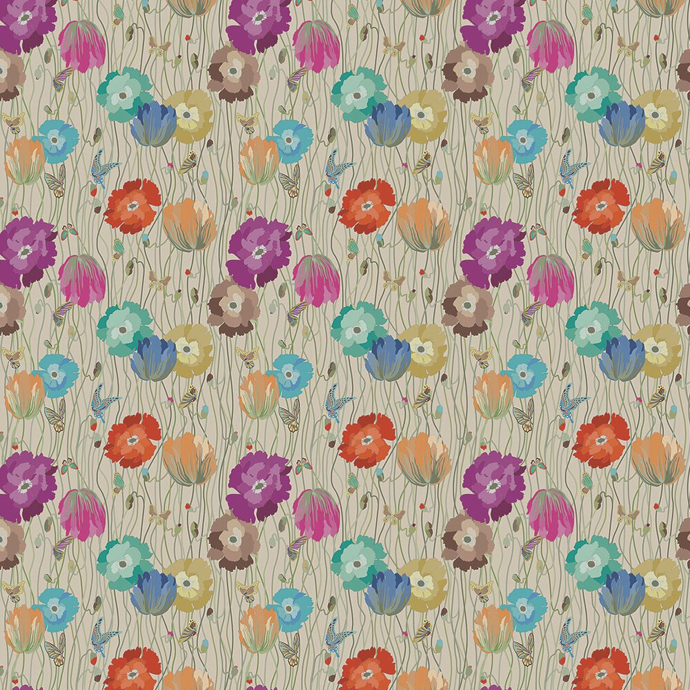 Poppies  Wallpaper - Taupe - by Missoni Home