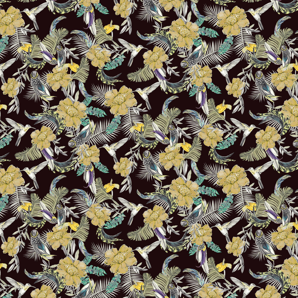 Lirica Wallpaper - Aubergine / Yellow - by Tres Tintas