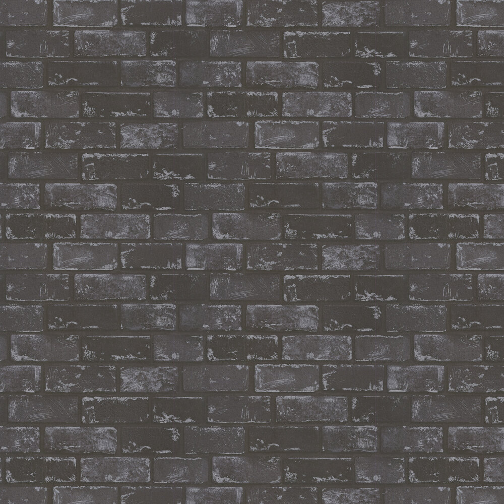Metallic Brick Wallpaper - Black / Silver - by Arthouse