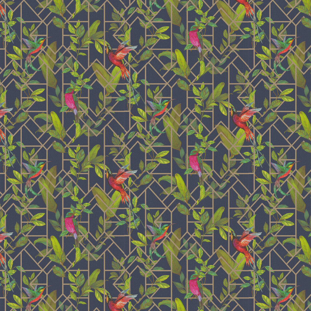 Deco Tropical Wallpaper - Navy / Gold - by Arthouse