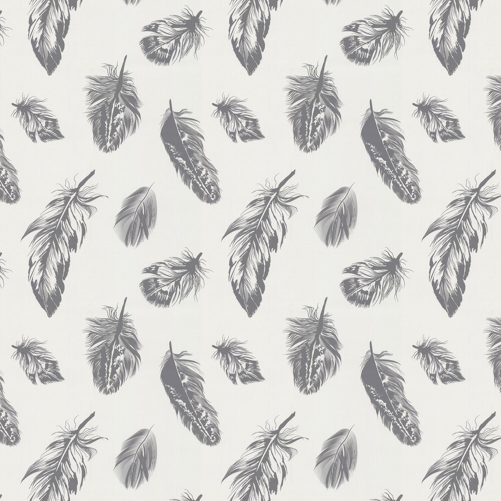 Feather Wallpaper - White / Grey - by Galerie