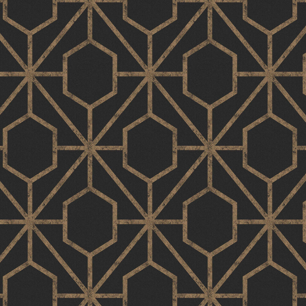 Rinku Wallpaper - Black / Gold - by Graham & Brown
