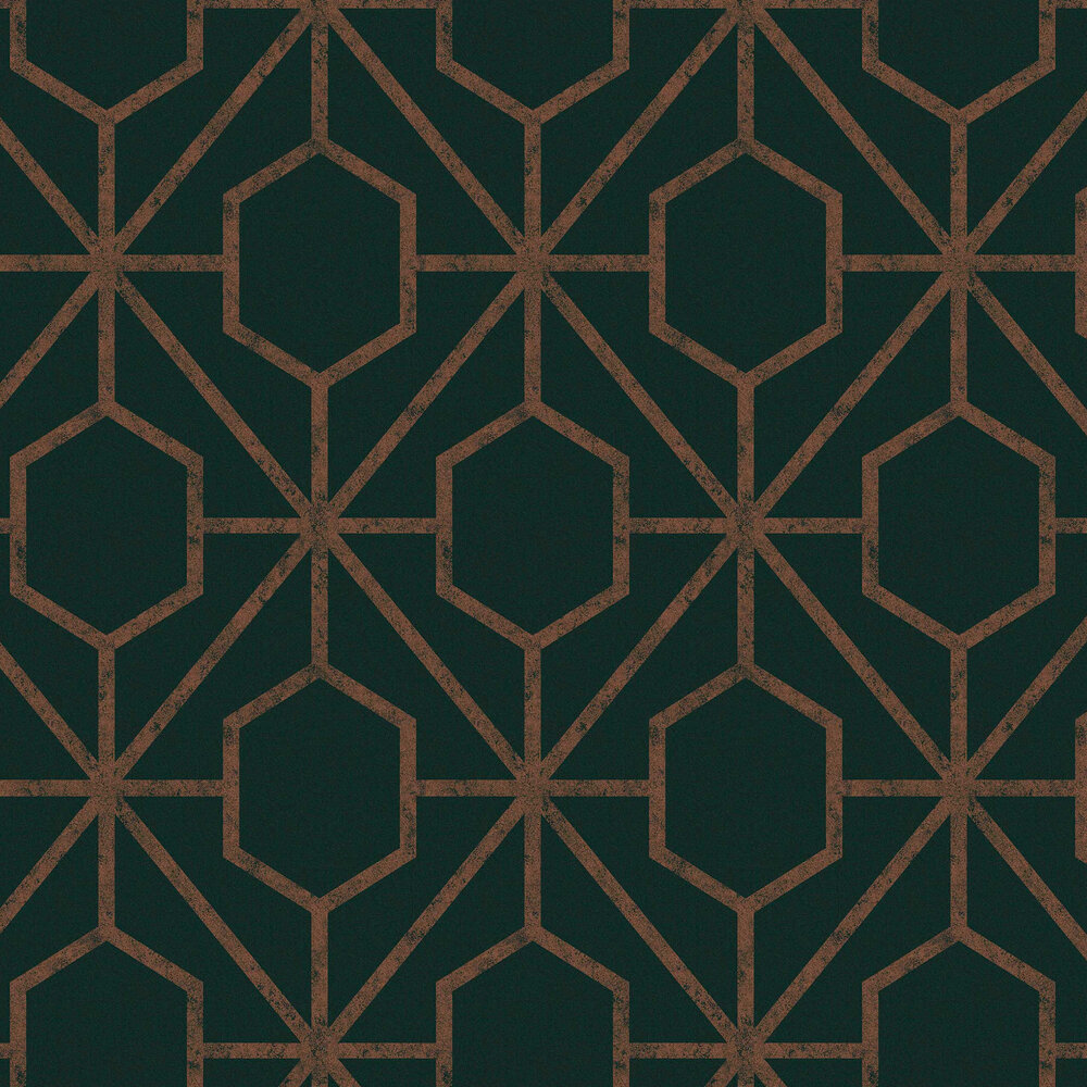 Rinku Wallpaper - Green / Copper - by Graham & Brown