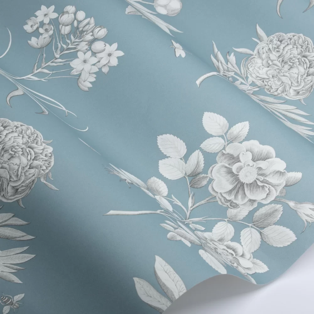 Etchings and Roses by Sanderson - Rainlake / Ivory - Wallpaper