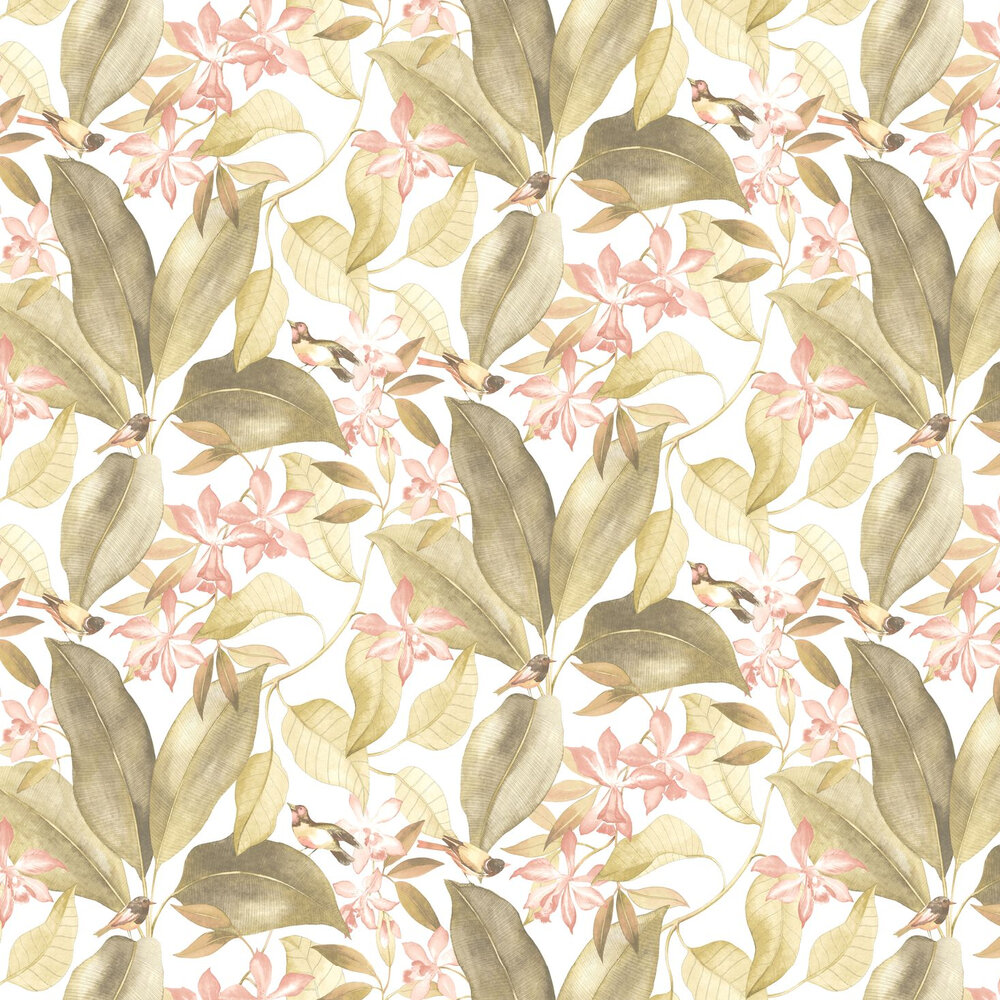 Birdsong Wallpaper - Yellow / Rose - by Casadeco