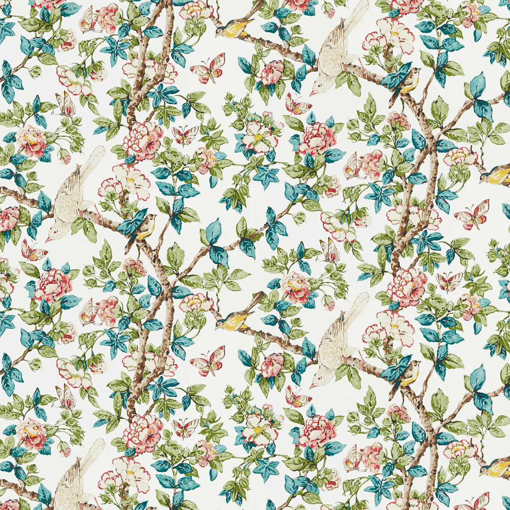 Caverley Wallpaper - Peony Red / Green - by Sanderson