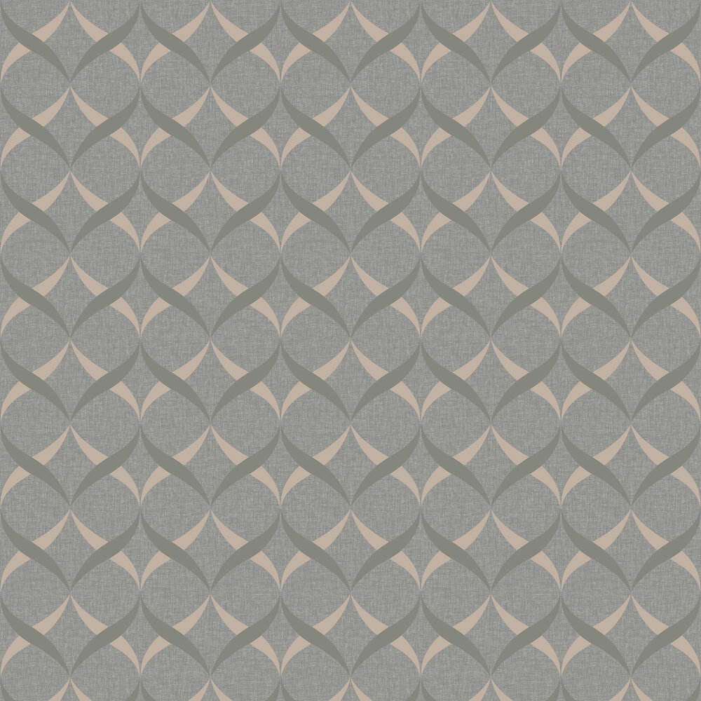 Metallic Ogee Wallpaper - Charcoal / Rose Gold - by Arthouse