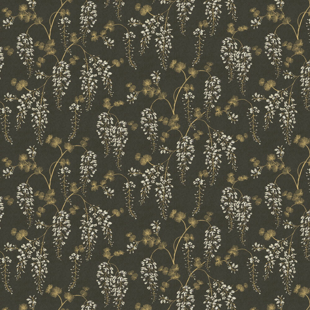 Wisterial Floral  Wallpaper - Black / Gold - by Arthouse