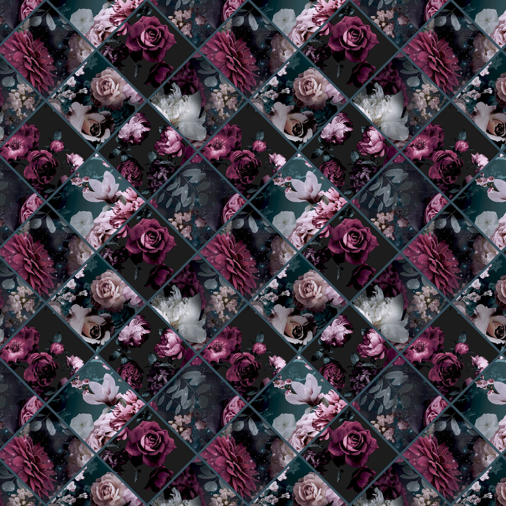 Floral Collage  Wallpaper - Plum - by Arthouse
