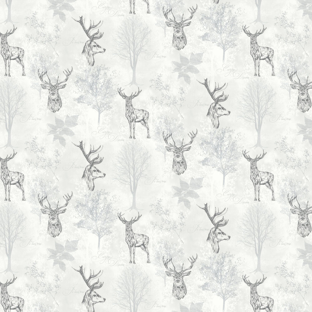 Etched Stag Wallpaper - Mono - by Arthouse