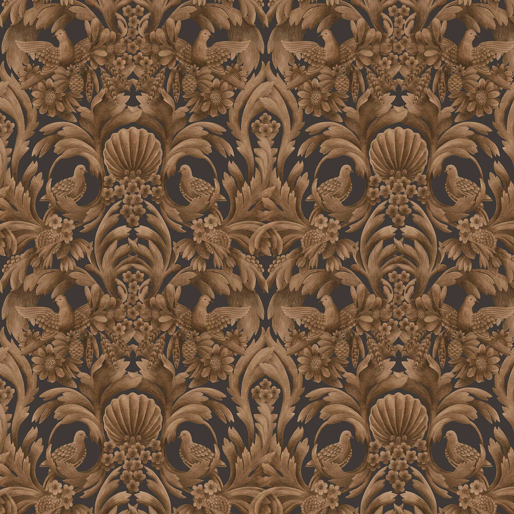 Gibbons Carving Wallpaper - Metallic Bronze / Charcoal - by Cole & Son