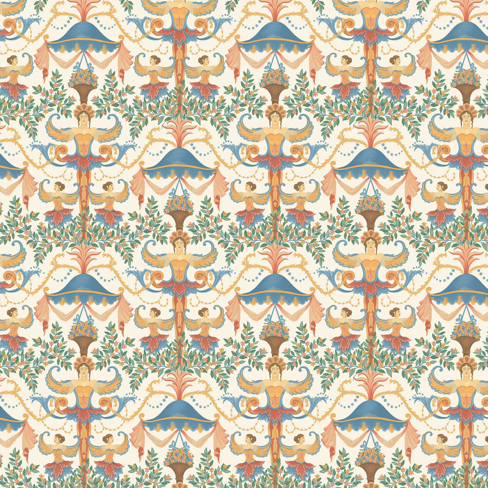 Chamber Angels Wallpaper - Cerulean Sky / Rouge / Marigold / Parchment - by Cole & Son