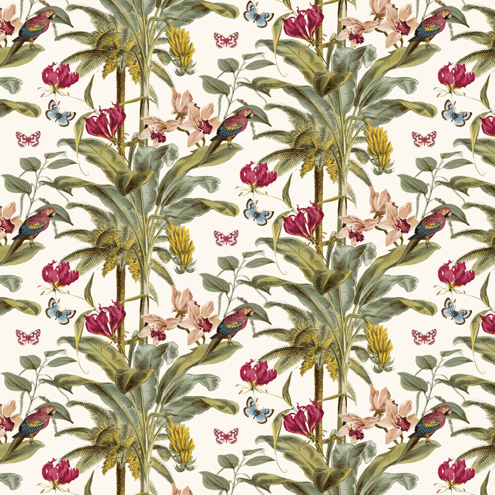Tropical Palm Wallpaper - Red Multi - by Albany