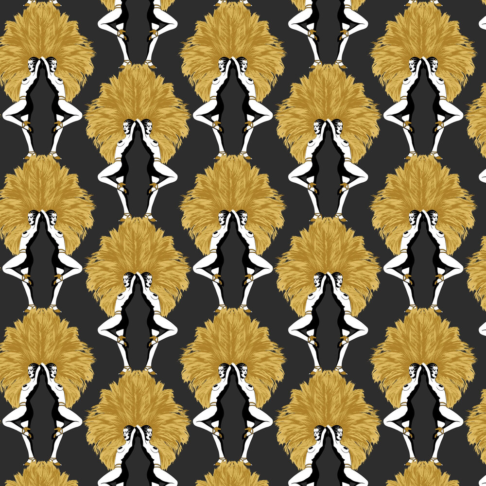 Showgirls Wallpaper - Black / Mustard - by Graduate Collection