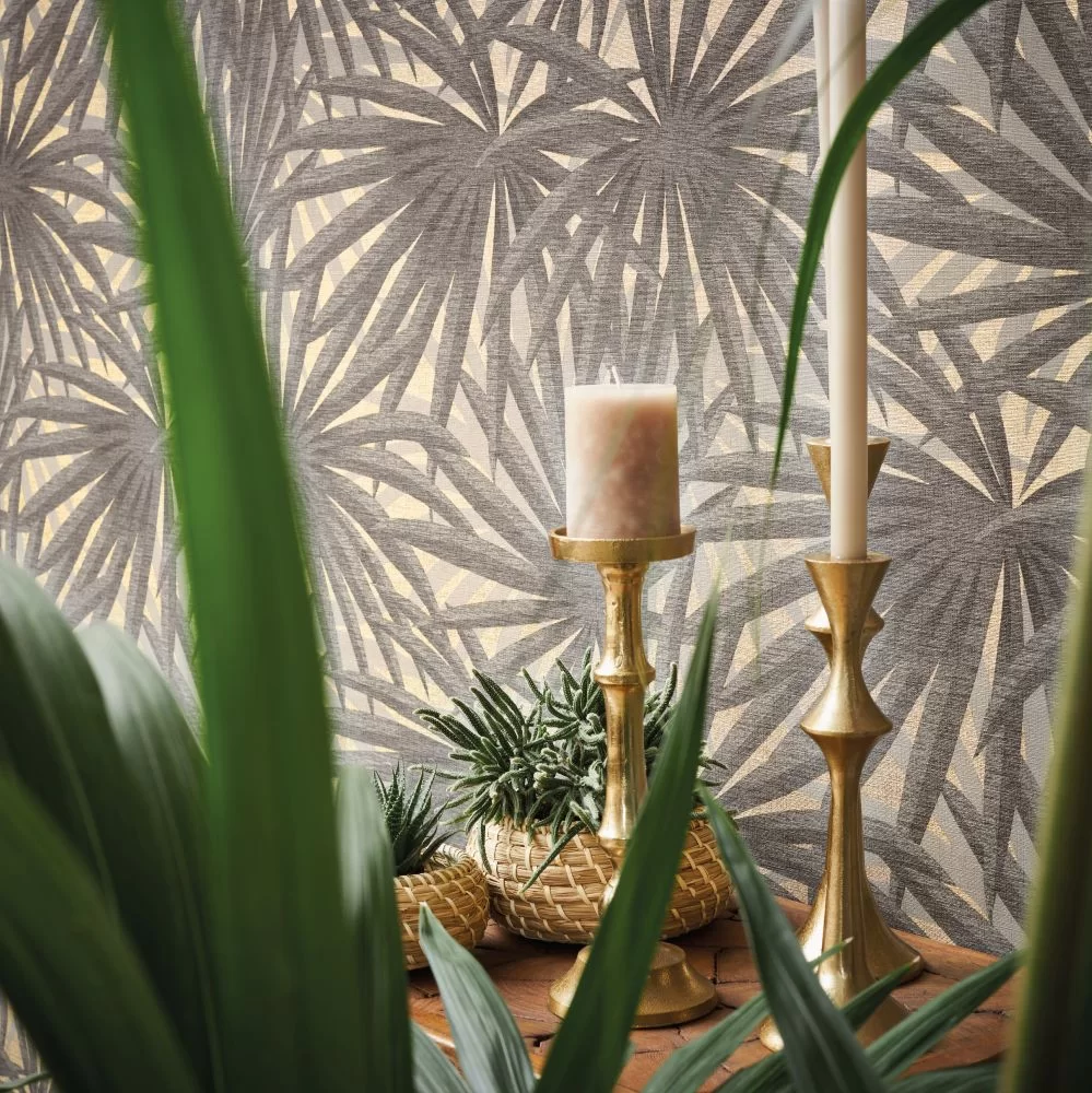 Palm Leaf by Metropolitan Stories - Beige - Wallpaper : Wallpaper Direct