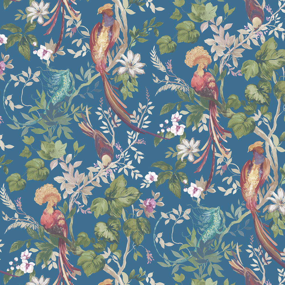Bird Sonnet Wallpaper - Royal Blue - by 1838 Wallcoverings