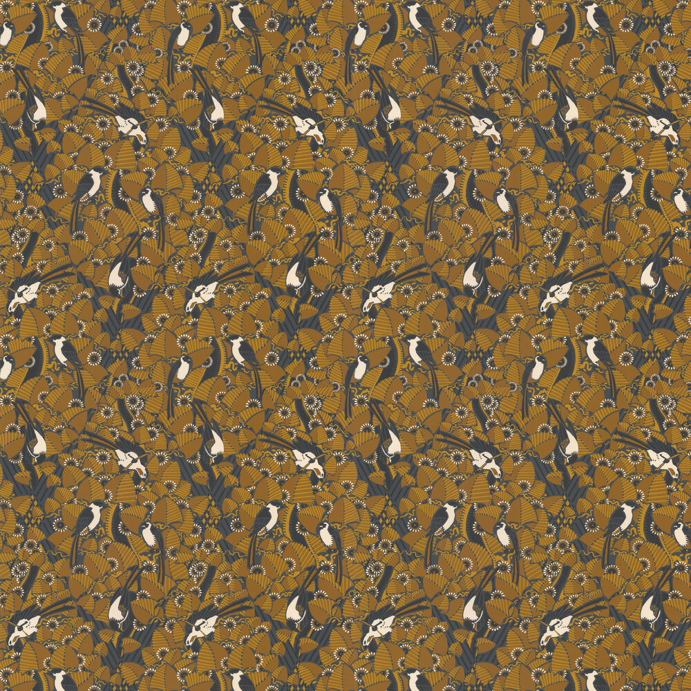 Majolica Wallpaper - Ambre / Anthracite - by Casamance